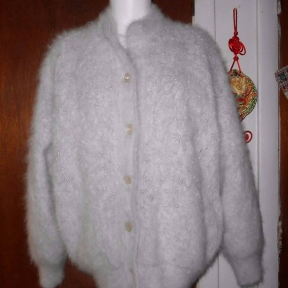 Light Grey Angora Blend Cardigan Sweater 1X 2X - Picture 1 of 8